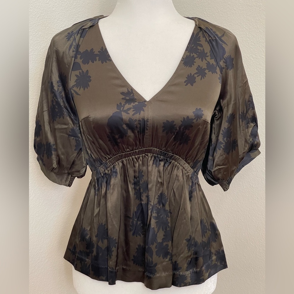 Madewell Shirred Puff-Sleeve Top in Satin XSmall - Picture 8 of 9